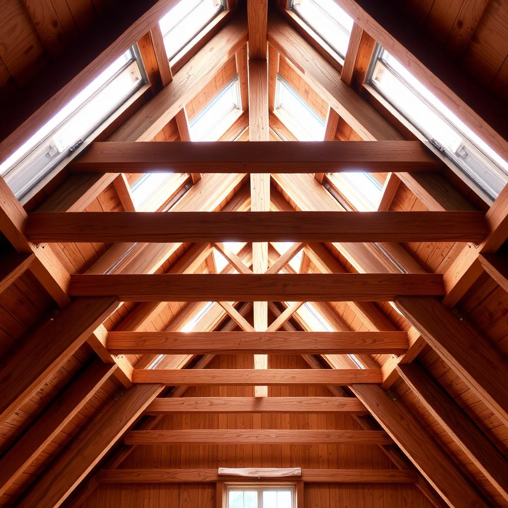 Charpente en bois apparente vue de l'intérieur d'une maison du Gard