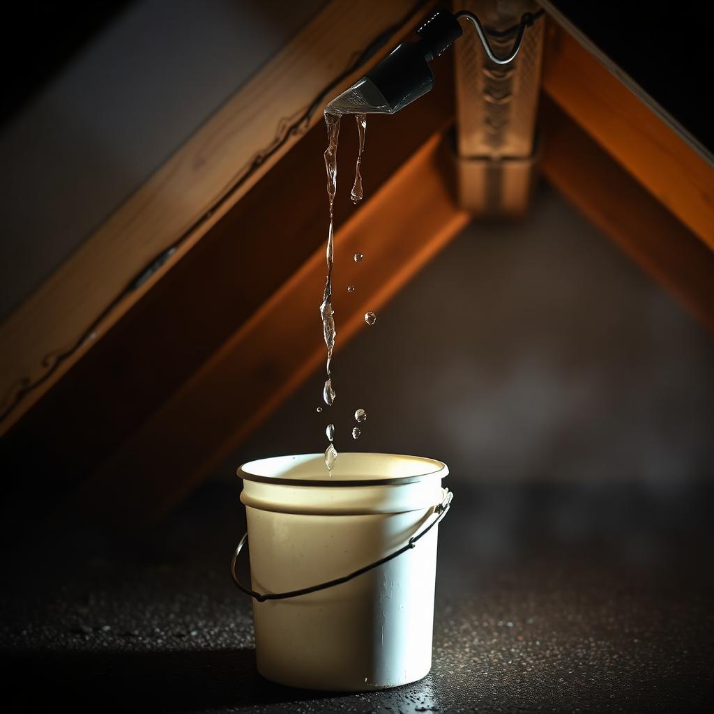 Fuite d'eau et traces d'humidité dans un grenier d'une maison du Gard