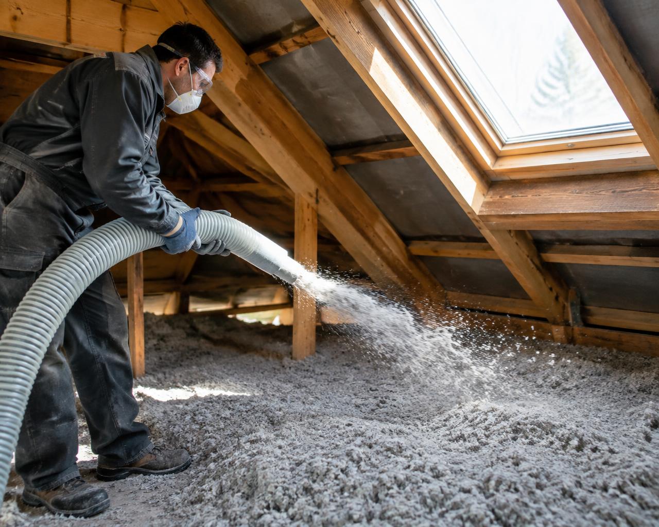 Soufflage d'isolant dans des combles perdus d'une maison gardoise
