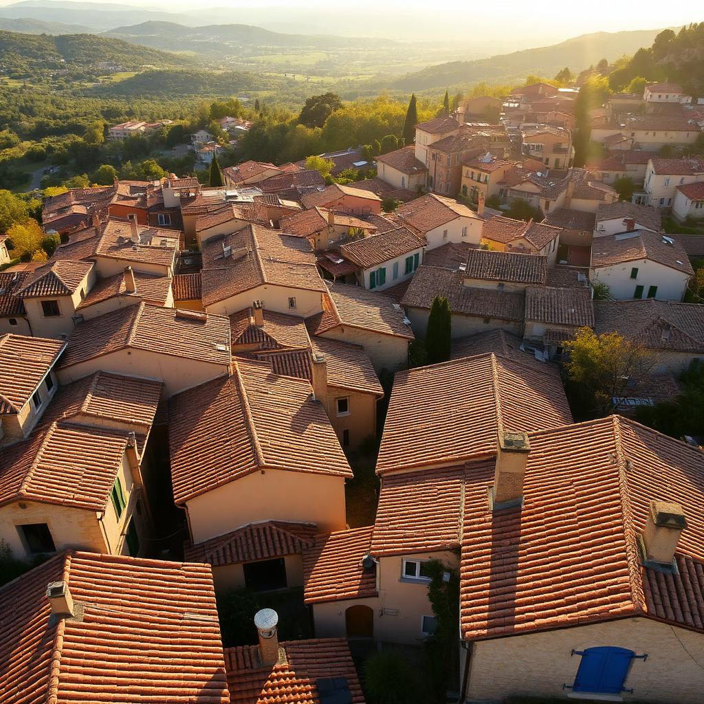 Toits en tuiles canal d'un village provençal vu d'en haut